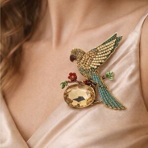 Champagne Crystal Parrot Brooch with Citrine Stone